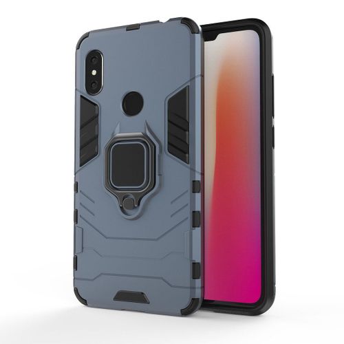 Saturcase Coque Pour Xiaomi Redmi Note 6 Pro, Bague Béquille Hybride 2 En 1 [Pc & Silicone] Double Couche Pare-Chocs Antichoc Protecteur Housse Étui Coque Pour Xiaomi Redmi Note 6 Pro (Bleu Marine)