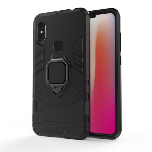 Saturcase Coque Pour Xiaomi Redmi Note 6 Pro, Bague Béquille Hybride 2 En 1 [Pc & Silicone] Double Couche Pare-Chocs Antichoc Protecteur Housse Étui Coque Pour Xiaomi Redmi Note 6 Pro (Noir)