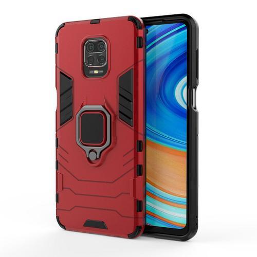 Saturcase Coque Pour Xiaomi Redmi Note 9s / 9 Pro / 9 Pro Max, Bague Béquille Hybride 2 En 1 [Pc & Silicone] Double Couche Pare-Chocs Antichoc Protecteur Housse Étui Coque Pour Xiaomi Redmi Note 9s / 9 Pro / 9 Pro Max (Rouge)