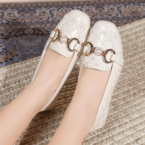 Chaussures Mocassins Carrés En Métal Souple Pour Femmeschaussures Platesléganteskawaii Bling Pearlpieds Nusprintemps Décontracté