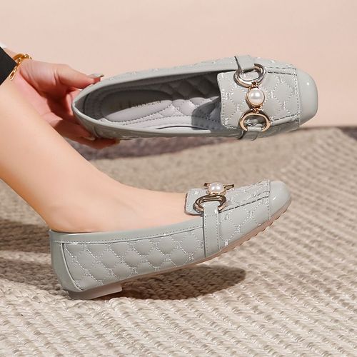 Chaussures Mocassins Carrés En Métal Souple Pour Femmeschaussures Platesléganteskawaii Bling Pearlpieds Nusprintemps Décontracté