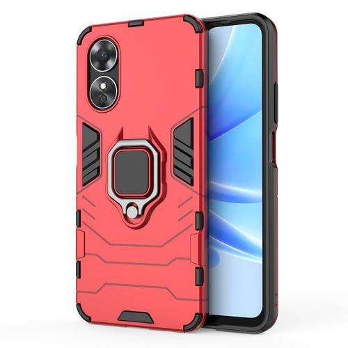 Saturcase Coque Pour Oppo A17, Bague Béquille Hybride 2 En 1 [Pc & Silicone] Double Couche Pare-Chocs Antichoc Protecteur Housse Étui Coque Pour Oppo A17 (Rouge)