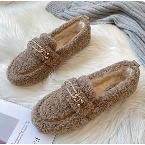 Chaussures Mocassins Doublés De Fourrure De Mouton Pour Femmeschaussures En Laine D'agneaumocassins En Laine De Cotonbottes Enfiler Pour Damesappartements En Fourrurepieds Nusluxehiver