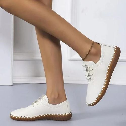 Chaussures Baskets En Cuir Plateforme Pour Femmesmocassins Lacetschaussures Plates Décontractéeschaussure Vertébraletendance Printemps