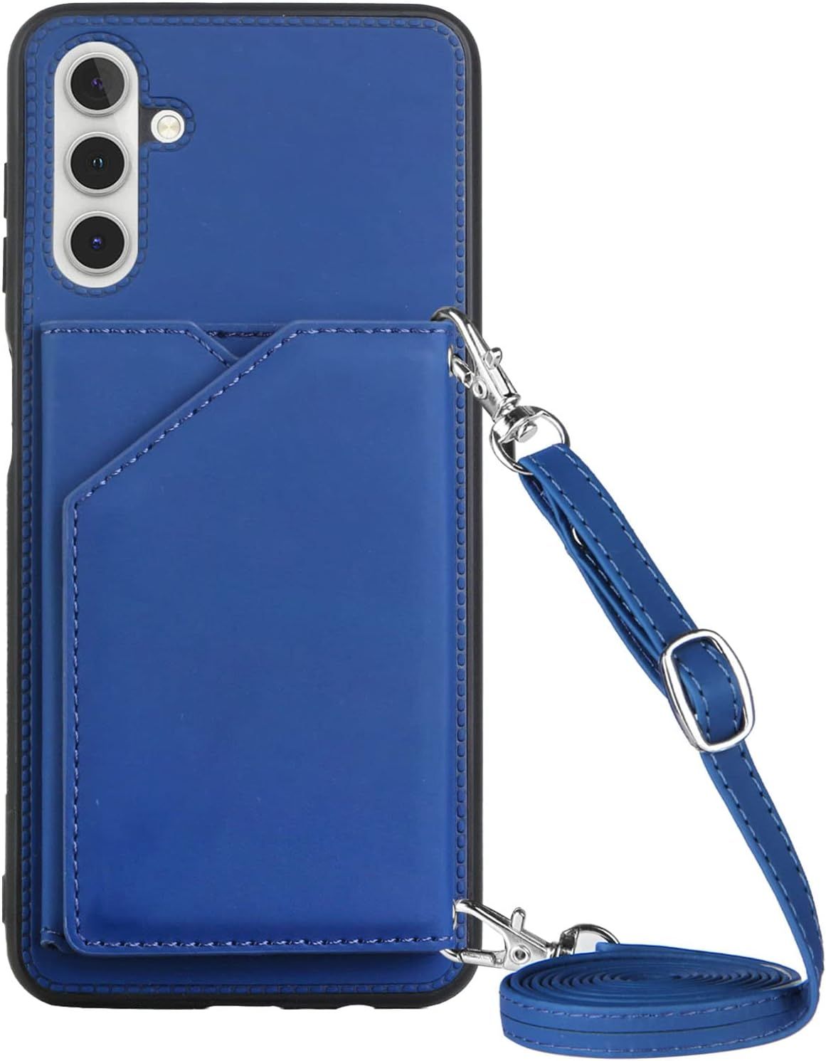 Coque Avec Cordon Pour Samsung Galaxy A13 5g / A04s, Pu Cuir Silicone Cover Avec Fente Pour Carte Tour De Cou Lanière, Slim Necklace Case Anti-Choc Bumper Etui Housse & Collier, Bleu