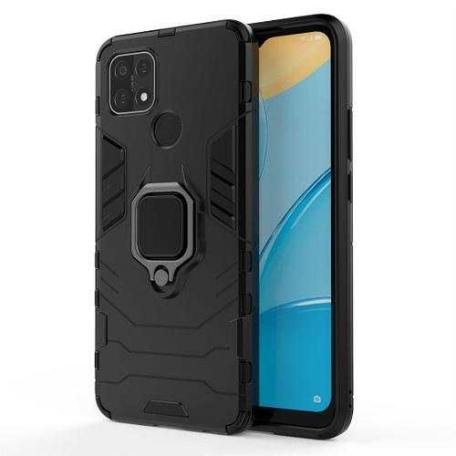 Saturcase Coque Pour Oppo A15 / A15s, Bague Béquille Hybride 2 En 1 [Pc & Silicone] Double Couche Pare-Chocs Antichoc Protecteur Housse Étui Coque Pour Oppo A15 / A15s (Noir)