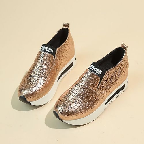 Mocassins À Plateforme En Cuir Verni Pour Femmes,Baskets Décontractées À Enfiler,Or Clair,Argent,Grande Taille 42,Printemps 2024