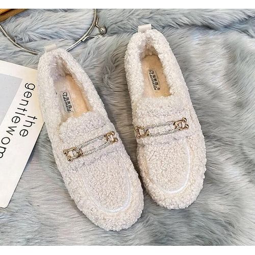 Chaussures Mocassins Doublés De Fourrure De Mouton Pour Femmeschaussures En Laine D'agneaumocassins En Laine De Cotonbottes Enfiler Pour Damesappartements En Fourrurepieds Nusluxehiver