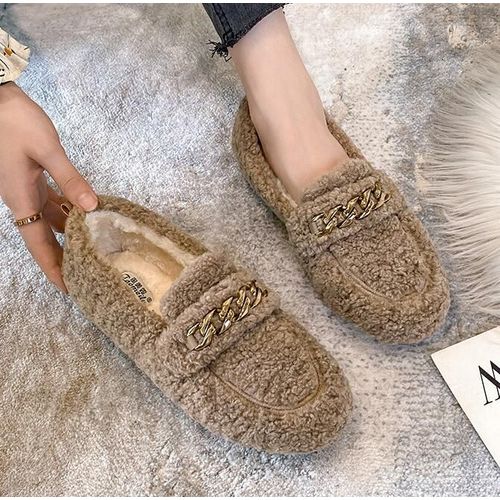 Chaussures Mocassins Doublés De Fourrure De Mouton Pour Femmeschaussures En Laine D'agneaumocassins En Laine De Cotonbottes Enfiler Pour Damesappartements En Fourrurepieds Nusluxehiver