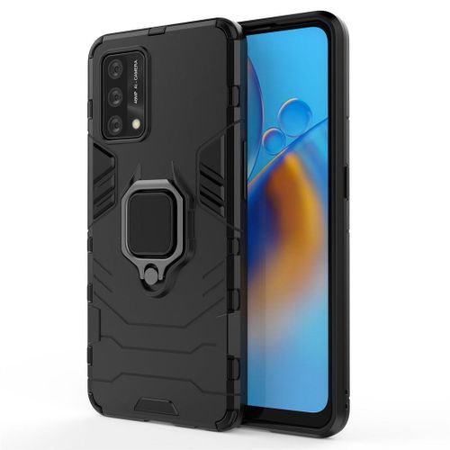 Saturcase Coque Pour Oppo A74 4g / F19 4g / Reno 6 Lite, Bague Béquille Hybride 2 En 1 [Pc & Silicone] Double Couche Pare-Chocs Antichoc Protecteur Housse Étui Coque Pour Oppo A74 4g / F19 4g / Reno 6 Lite (Noir)