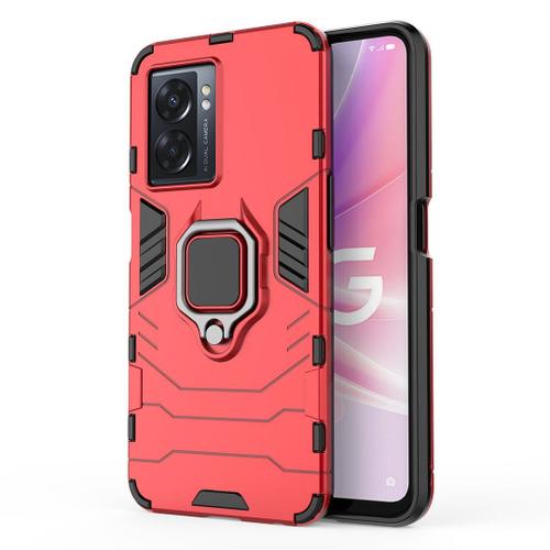 Saturcase Coque Pour Oppo A57 5g 2022, Bague Béquille Hybride 2 En 1 [Pc & Silicone] Double Couche Pare-Chocs Antichoc Protecteur Housse Étui Coque Pour Oppo A57 5g 2022 (Rouge)