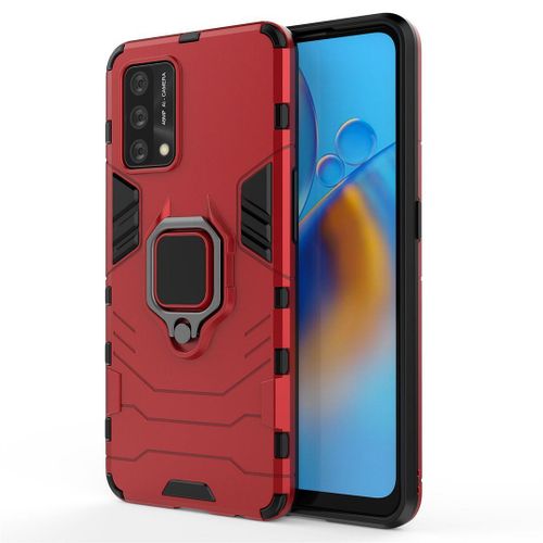 Saturcase Coque Pour Oppo A74 4g / F19 4g / Reno 6 Lite, Bague Béquille Hybride 2 En 1 [Pc & Silicone] Double Couche Pare-Chocs Antichoc Protecteur Housse Étui Coque Pour Oppo A74 4g / F19 4g / Reno 6 Lite (Rouge)