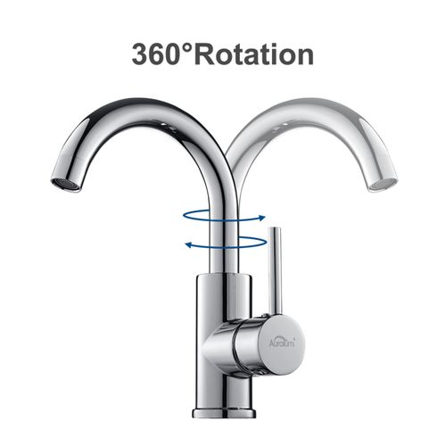 Robinet Lavabo BEC-U Mitigeur Salle de Bain Monocommande Chromé Argent Inox Rotation à 360°Eau Chaude et Froide Disponible