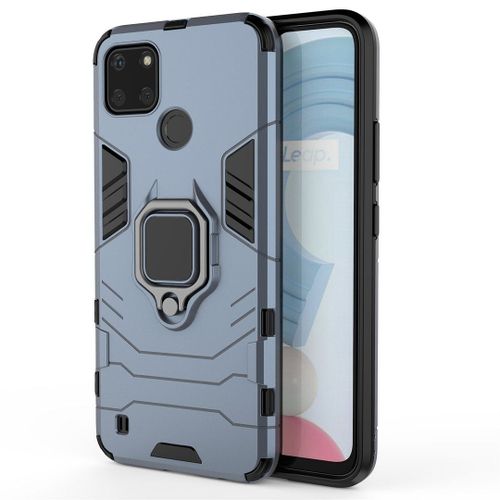 Saturcase Coque Pour Realme C21y C25y, Bague Béquille Hybride 2 En 1 [Pc & Silicone] Double Couche Pare-Chocs Antichoc Protecteur Housse Étui Coque Pour Realme C21y C25y (Bleu Marine)