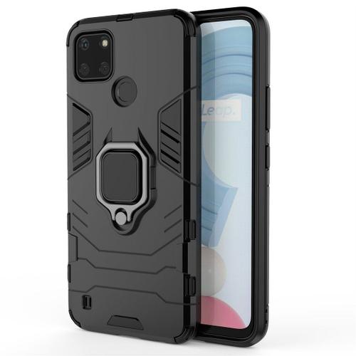 Saturcase Coque Pour Realme C21y C25y, Bague Béquille Hybride 2 En 1 [Pc & Silicone] Double Couche Pare-Chocs Antichoc Protecteur Housse Étui Coque Pour Realme C21y C25y (Noir)