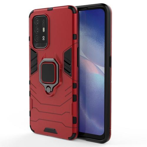 Saturcase Coque Pour Oppo A94 5g / A95 5g, Bague Béquille Hybride 2 En 1 [Pc & Silicone] Double Couche Pare-Chocs Antichoc Protecteur Housse Étui Coque Pour Oppo A94 5g / A95 5g (Rouge)