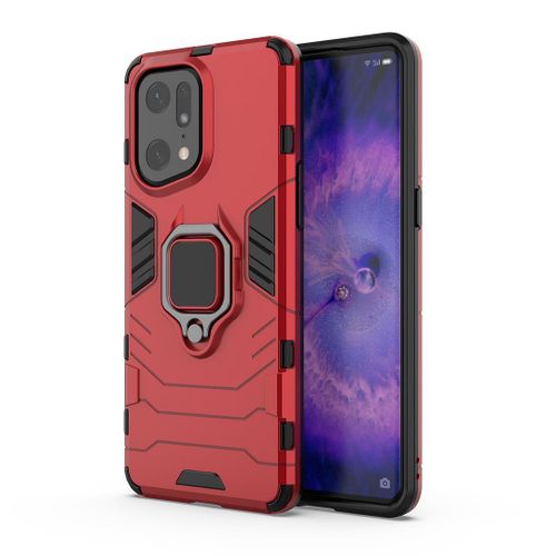 Saturcase Coque Pour Oppo Find X5 Pro, Bague Béquille Hybride 2 En 1 [Pc & Silicone] Double Couche Pare-Chocs Antichoc Protecteur Housse Étui Coque Pour Oppo Find X5 Pro (Rouge)