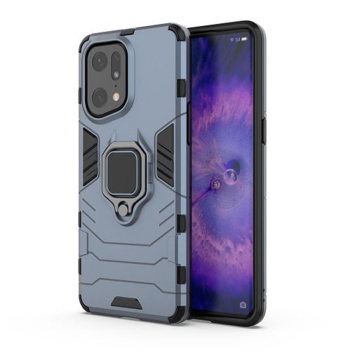 Saturcase Coque Pour Oppo Find X5 Pro, Bague Béquille Hybride 2 En 1 [Pc & Silicone] Double Couche Pare-Chocs Antichoc Protecteur Housse Étui Coque Pour Oppo Find X5 Pro (Bleu Marine)