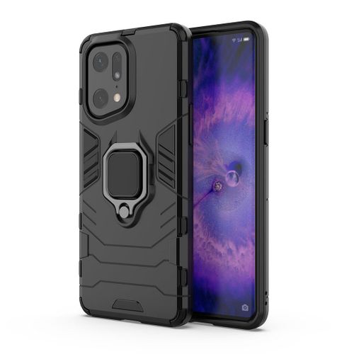 Saturcase Coque Pour Oppo Find X5 Pro, Bague Béquille Hybride 2 En 1 [Pc & Silicone] Double Couche Pare-Chocs Antichoc Protecteur Housse Étui Coque Pour Oppo Find X5 Pro (Noir)