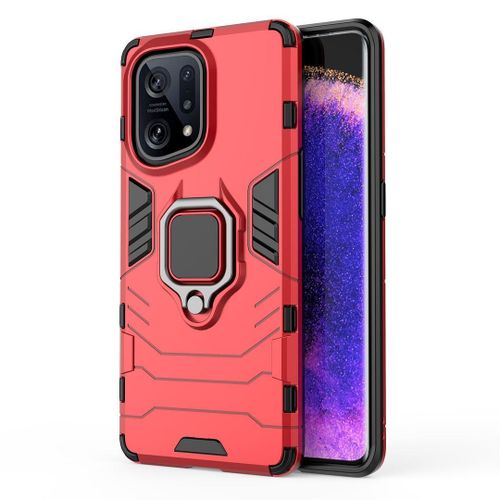 Saturcase Coque Pour Oppo Find X5, Bague Béquille Hybride 2 En 1 [Pc & Silicone] Double Couche Pare-Chocs Antichoc Protecteur Housse Étui Coque Pour Oppo Find X5 (Rouge)