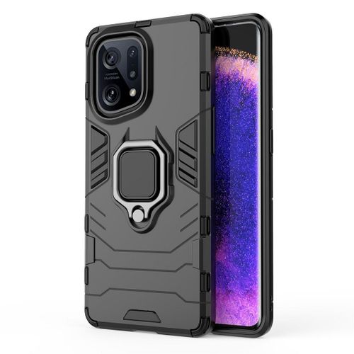 Saturcase Coque Pour Oppo Find X5, Bague Béquille Hybride 2 En 1 [Pc & Silicone] Double Couche Pare-Chocs Antichoc Protecteur Housse Étui Coque Pour Oppo Find X5 (Noir)