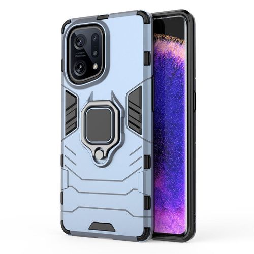 Saturcase Coque Pour Oppo Find X5, Bague Béquille Hybride 2 En 1 [Pc & Silicone] Double Couche Pare-Chocs Antichoc Protecteur Housse Étui Coque Pour Oppo Find X5 (Bleu Marine)
