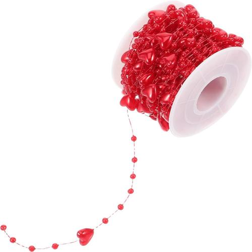 1 Rouleau D'attaches Perlées Fil De Garniture Perlé Coeur Rouge En Plastique