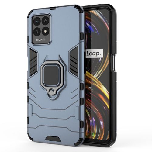 Saturcase Coque Pour Realme 8i / Realme Narzo 50, Bague Béquille Hybride 2 En 1 [Pc & Silicone] Double Couche Pare-Chocs Antichoc Protecteur Housse Étui Coque Pour Realme 8i / Realme Narzo 50 (Bleu Marine)