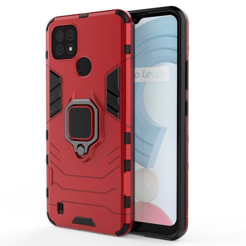 Saturcase Coque Pour Realme C21, Bague Béquille Hybride 2 En 1 [Pc & Silicone] Double Couche Pare-Chocs Antichoc Protecteur Housse Étui Coque Pour Realme C21 (Rouge)