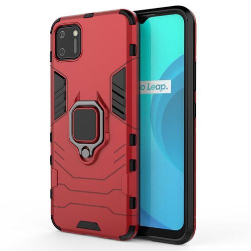 Saturcase Coque Pour Realme C11, Bague Béquille Hybride 2 En 1 [Pc & Silicone] Double Couche Pare-Chocs Antichoc Protecteur Housse Étui Coque Pour Realme C11 (Rouge)