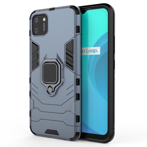 Saturcase Coque Pour Realme C11, Bague Béquille Hybride 2 En 1 [Pc & Silicone] Double Couche Pare-Chocs Antichoc Protecteur Housse Étui Coque Pour Realme C11 (Bleu Marine)