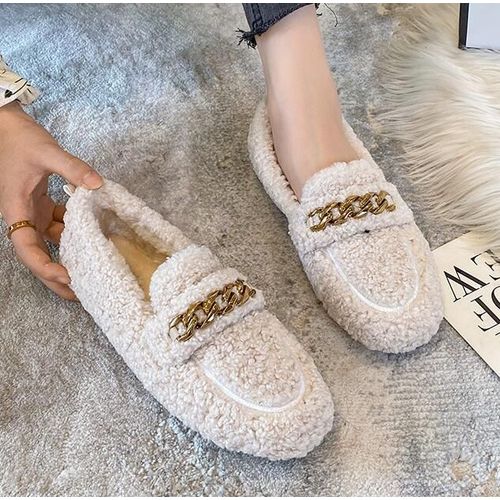 Chaussures Mocassins Doublés De Fourrure De Mouton Pour Femmeschaussures En Laine D'agneaumocassins En Laine De Cotonbottes Enfiler Pour Damesappartements En Fourrurepieds Nusluxehiver