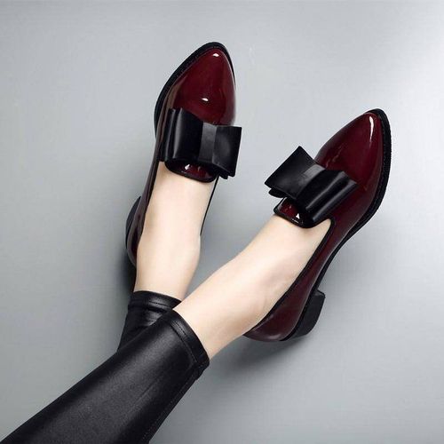 Chaussures Mocassins Pointus En Cuir Verni Pour Femmeschaussures Plates Parker Ornées D'un N?udchaussure Enfilertalon Optique