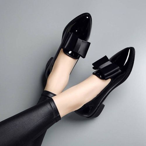 Chaussures Mocassins Pointus En Cuir Verni Pour Femmeschaussures Plates Parker Ornées D'un N?udchaussure Enfilertalon Optique