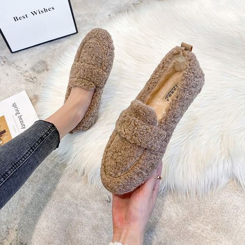 Chaussures Mocassins Doublés De Fourrure De Mouton Pour Femmeschaussures En Laine D'agneaumocassins En Laine De Cotonbottes Enfiler Pour Damesappartements En Fourrurepieds Nusluxehiver