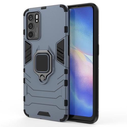 Saturcase Coque Pour Oppo Reno 6 5g, Bague Béquille Hybride 2 En 1 [Pc & Silicone] Double Couche Pare-Chocs Antichoc Protecteur Housse Étui Coque Pour Oppo Reno 6 5g (Bleu Marine)