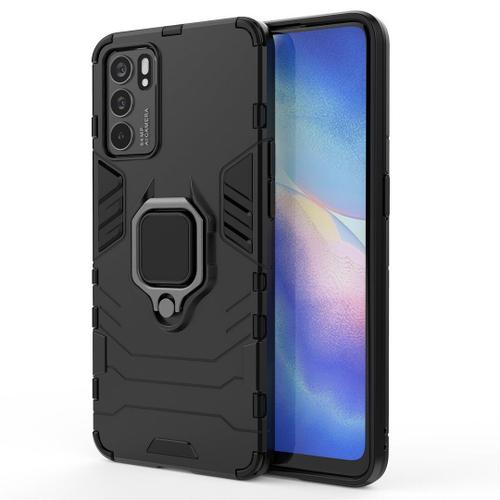 Saturcase Coque Pour Oppo Reno 6 5g, Bague Béquille Hybride 2 En 1 [Pc & Silicone] Double Couche Pare-Chocs Antichoc Protecteur Housse Étui Coque Pour Oppo Reno 6 5g (Noir)