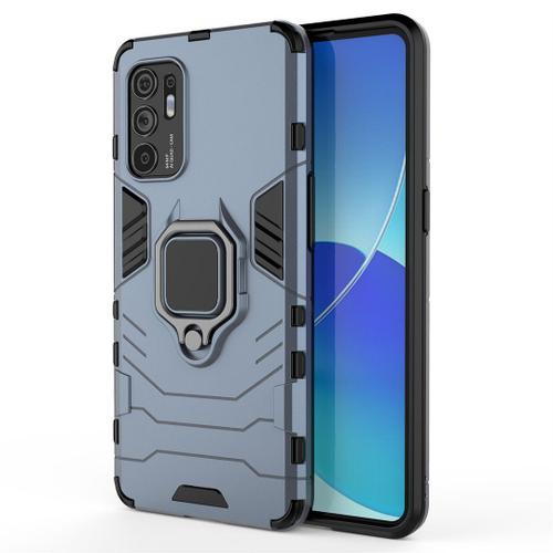 Saturcase Coque Pour Oppo Reno 6 4g, Bague Béquille Hybride 2 En 1 [Pc & Silicone] Double Couche Pare-Chocs Antichoc Protecteur Housse Étui Coque Pour Oppo Reno 6 4g (Bleu Marine)