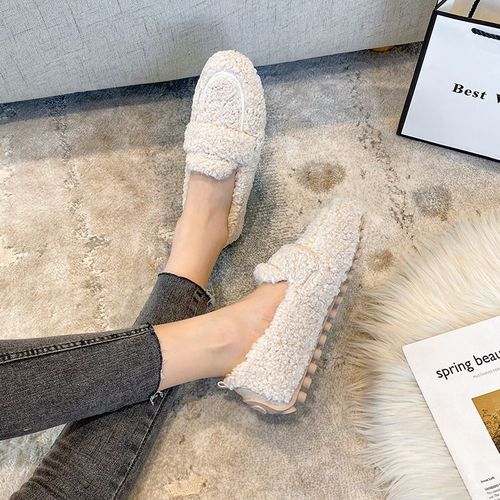 Chaussures Mocassins Doublés De Fourrure De Mouton Pour Femmeschaussures En Laine D'agneaumocassins En Laine De Cotonbottes Enfiler Pour Damesappartements En Fourrurepieds Nusluxehiver