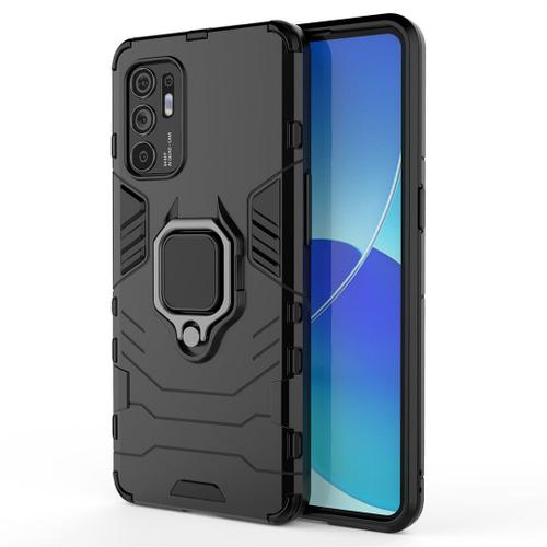 Saturcase Coque Pour Oppo Reno 6 4g, Bague Béquille Hybride 2 En 1 [Pc & Silicone] Double Couche Pare-Chocs Antichoc Protecteur Housse Étui Coque Pour Oppo Reno 6 4g (Noir)