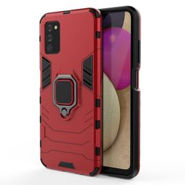 Saturcase Coque Pour Samsung Galaxy A03s, Bague Béquille Hybride 2 En 1 [Pc & Silicone] Double Couche Pare-Chocs Antichoc Protecteur Housse Étui Coque Pour Samsung Galaxy A03s (Rouge)