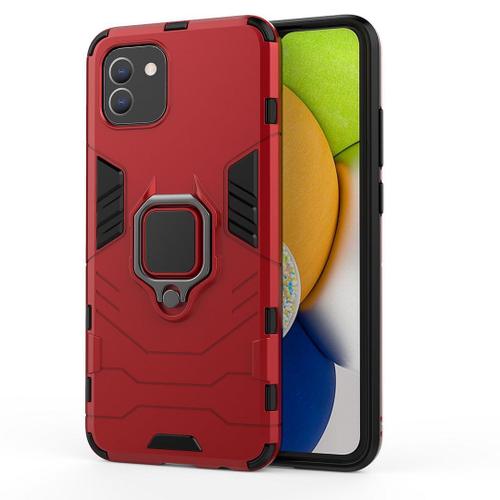 Saturcase Coque Pour Samsung Galaxy A03, Bague Béquille Hybride 2 En 1 [Pc & Silicone] Double Couche Pare-Chocs Antichoc Protecteur Housse Étui Coque Pour Samsung Galaxy A03 (Rouge)