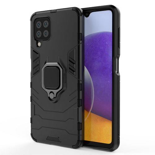 Saturcase Coque Pour Samsung Galaxy A22 4g / M32 4g, Bague Béquille Hybride 2 En 1 [Pc & Silicone] Double Couche Pare-Chocs Antichoc Protecteur Housse Étui Coque Pour Samsung Galaxy A22 4g / M32 4g (Noir)