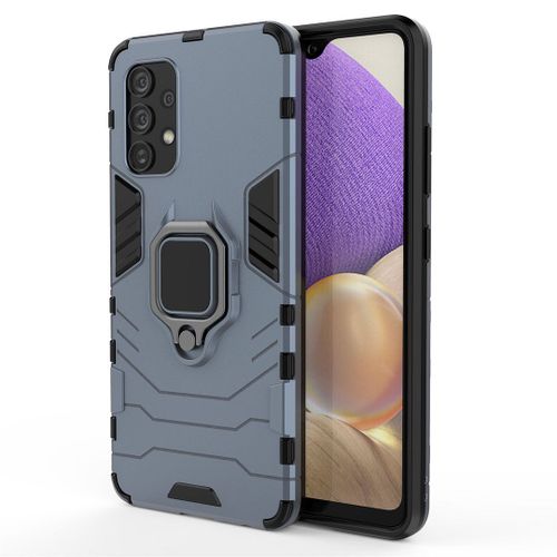 Saturcase Coque Pour Samsung Galaxy A32 4g, Bague Béquille Hybride 2 En 1 [Pc & Silicone] Double Couche Pare-Chocs Antichoc Protecteur Housse Étui Coque Pour Samsung Galaxy A32 4g (Bleu Marine)