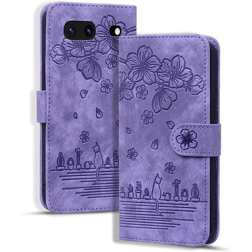 Coque Pour Google Pixel 7, Etui Portefeuille Cuir Pu Avec Fonction De Support Housse Folio Magnétique Pour Google Pixel 7, Violet Chaton