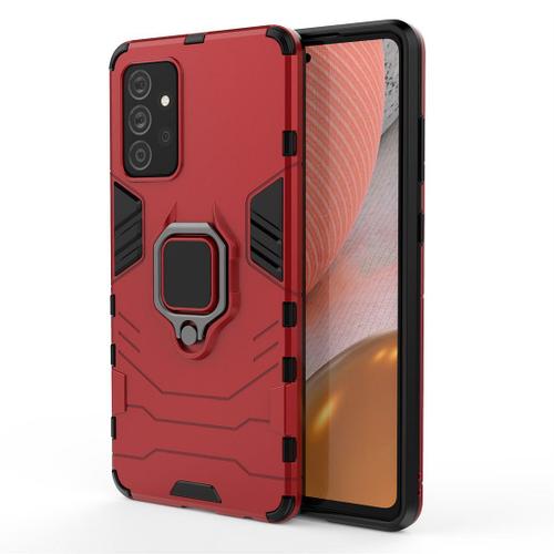 Saturcase Coque Pour Samsung Galaxy A72 5g, Bague Béquille Hybride 2 En 1 [Pc & Silicone] Double Couche Pare-Chocs Antichoc Protecteur Housse Étui Coque Pour Samsung Galaxy A72 5g (Rouge)