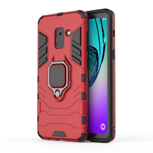 Saturcase Coque Pour Samsung Galaxy A8 2018, Bague Béquille Hybride 2 En 1 [Pc & Silicone] Double Couche Pare-Chocs Antichoc Protecteur Housse Étui Coque Pour Samsung Galaxy A8 2018 (Rouge)