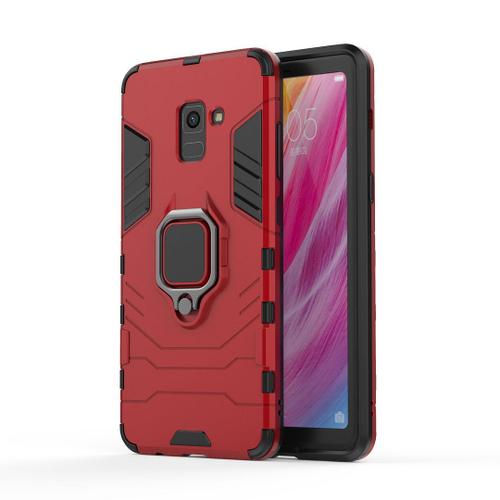 Saturcase Coque Pour Samsung Galaxy A8 Plus, Bague Béquille Hybride 2 En 1 [Pc & Silicone] Double Couche Pare-Chocs Antichoc Protecteur Housse Étui Coque Pour Samsung Galaxy A8 Plus (Rouge)