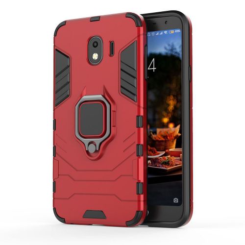 Saturcase Coque Pour Samsung Galaxy J4 2018, Bague Béquille Hybride 2 En 1 [Pc & Silicone] Double Couche Pare-Chocs Antichoc Protecteur Housse Étui Coque Pour Samsung Galaxy J4 2018 (Rouge)