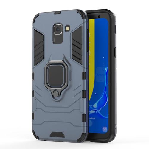 Saturcase Coque Pour Samsung Galaxy J6 2018, Bague Béquille Hybride 2 En 1 [Pc & Silicone] Double Couche Pare-Chocs Antichoc Protecteur Housse Étui Coque Pour Samsung Galaxy J6 2018 (Bleu Marine)